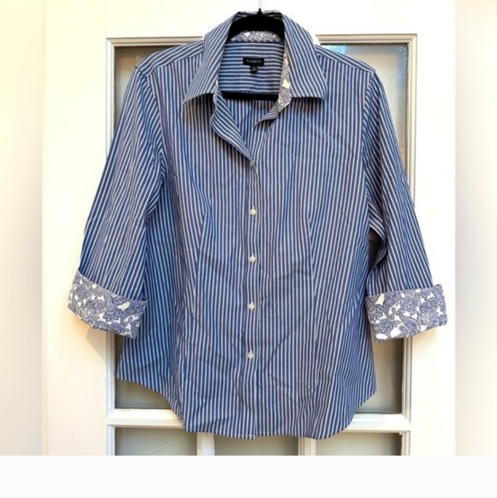 Talbots | Blue & White Stripe Button Down Wrinkle Resistant Blouse Size 12